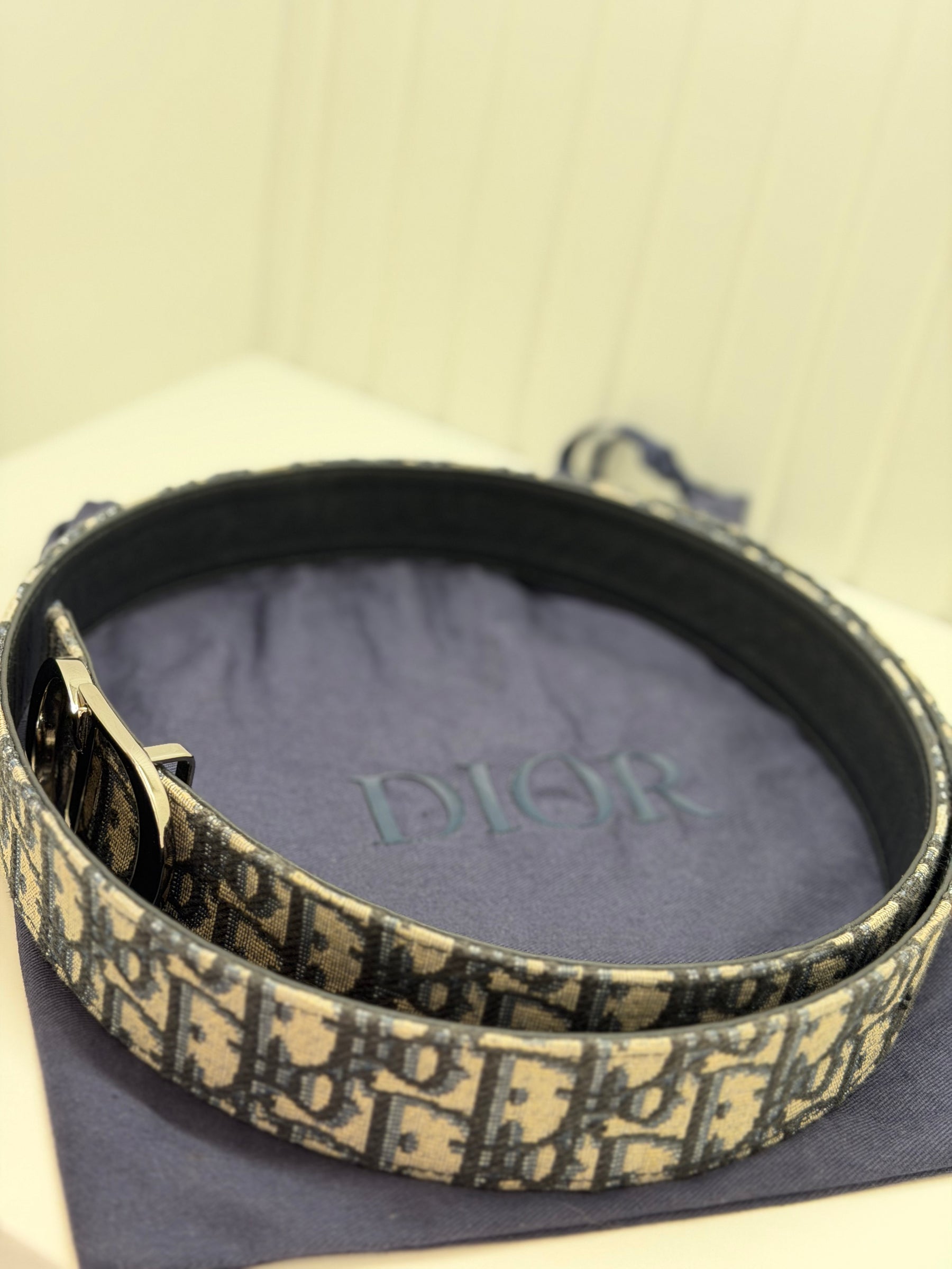 Christian Dior reversible belt in oblique Dior canvas and black leather