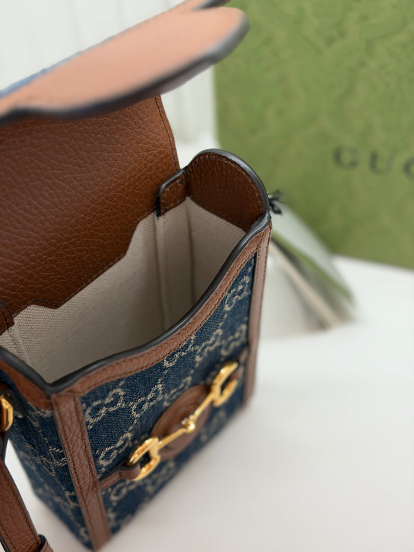 Gucci Horsebit 1955 Mini Bag GG Denim/ Brown Leather