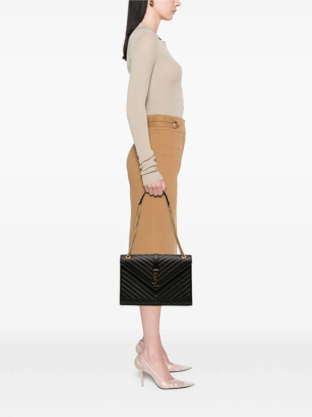 Saint Laurent Chevron Grain de Poudre Monogram Envelope