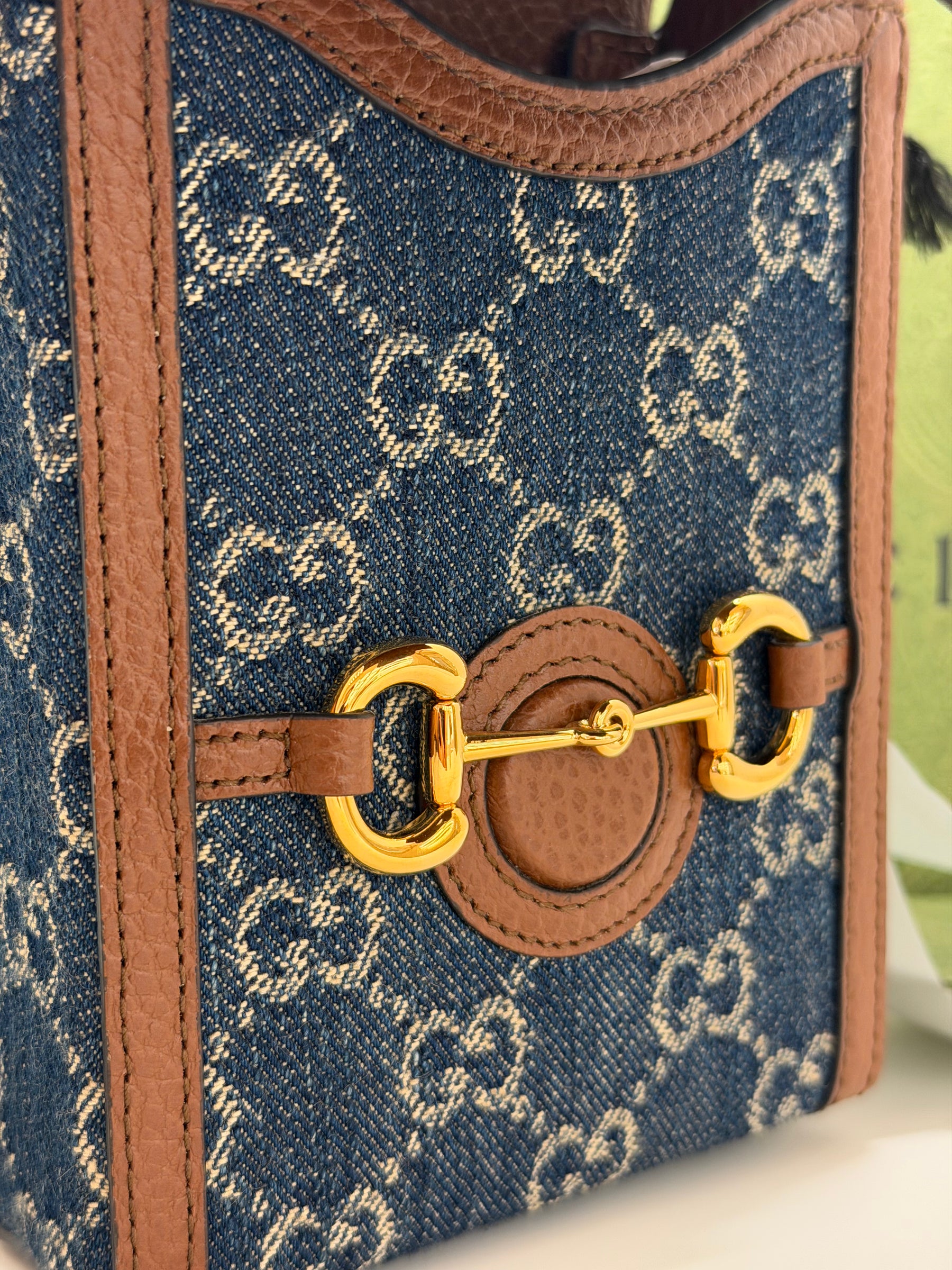 Gucci Horsebit 1955 Mini Bag GG Denim/ Brown Leather