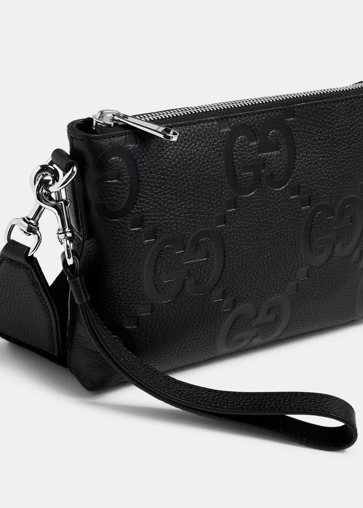 Gucci Black Medium GG Embossed Messenger Bag