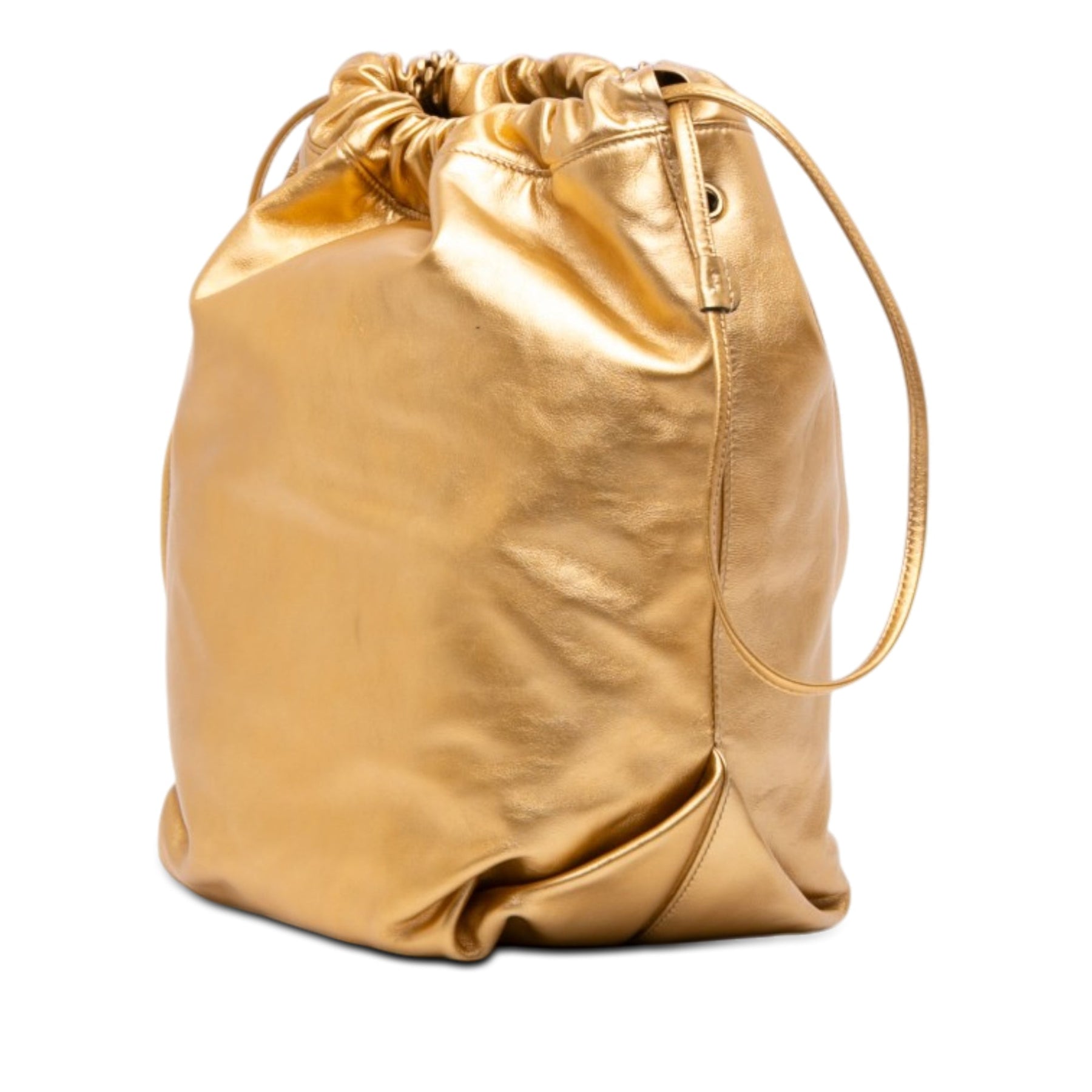 Saint Laurent Small Metallic Lambskin Teddy Bucket Bag