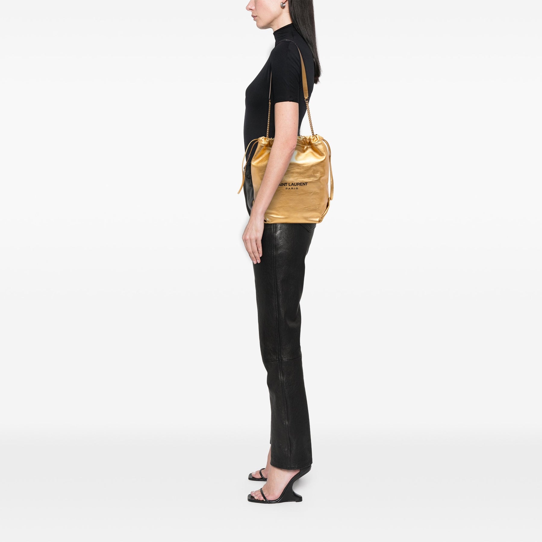 Saint Laurent Small Metallic Lambskin Teddy Bucket Bag
