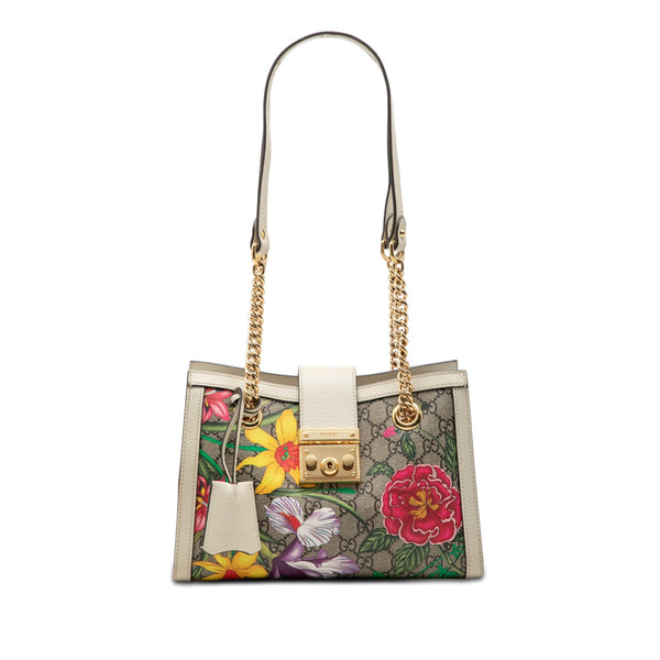 Gucci Small GG Supreme Flora Padlock Tote