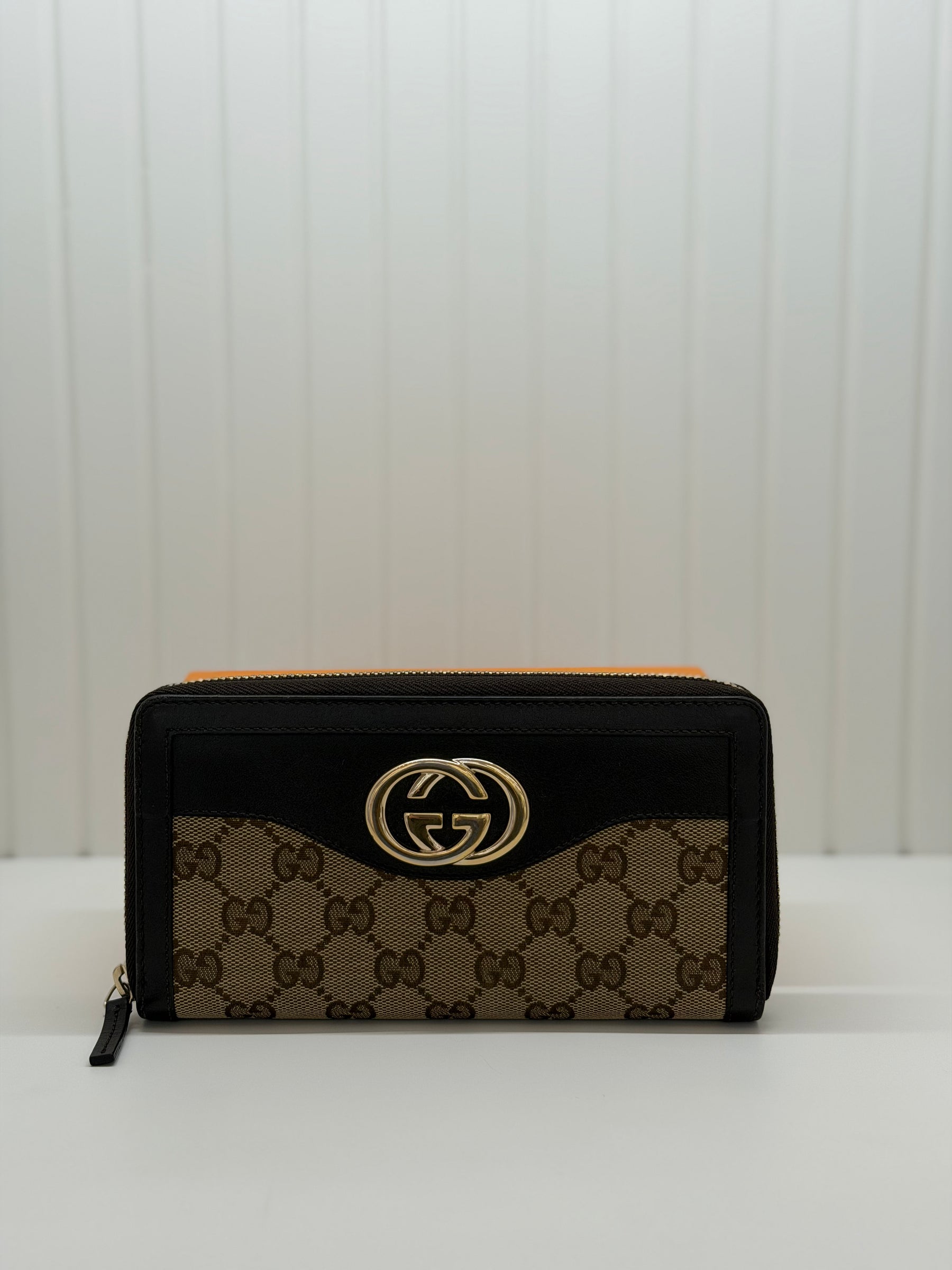 Gucci Beige/Brown GG Canvas and Leather Sukey Zip Around Wallet