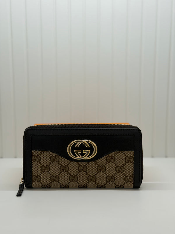 Gucci Beige/Brown GG Canvas and Leather Sukey Zip Around Wallet