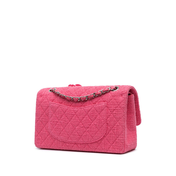 Chanel Medium Classic Tweed Beaded Flower Double Flap