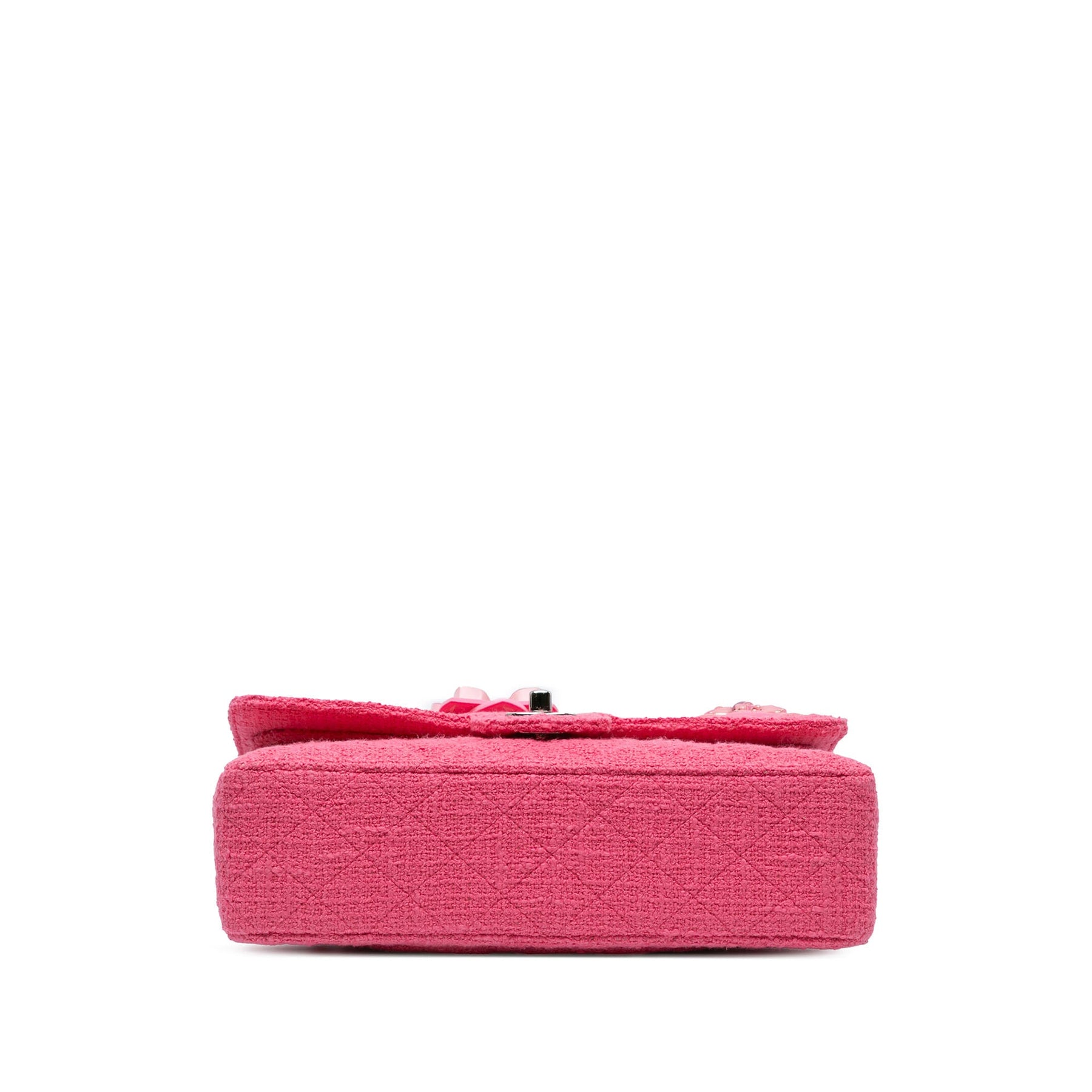 Chanel Medium Classic Tweed Beaded Flower Double Flap