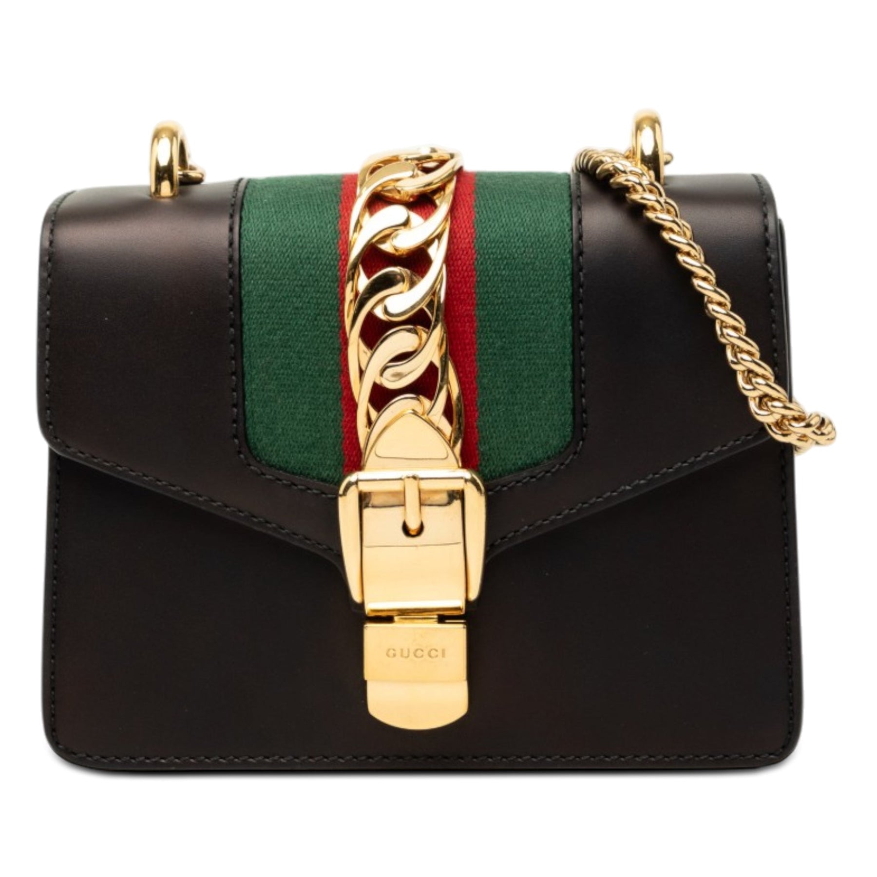 Gucci Mini Calfskin Web Sylvie Chain Satchel