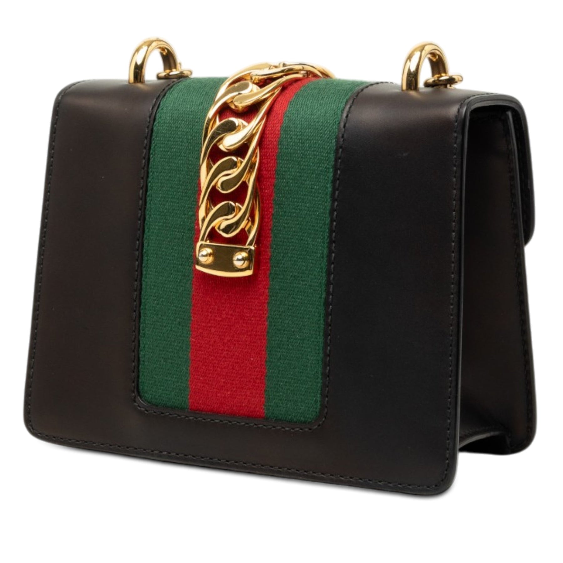 Gucci Mini Calfskin Web Sylvie Chain Satchel