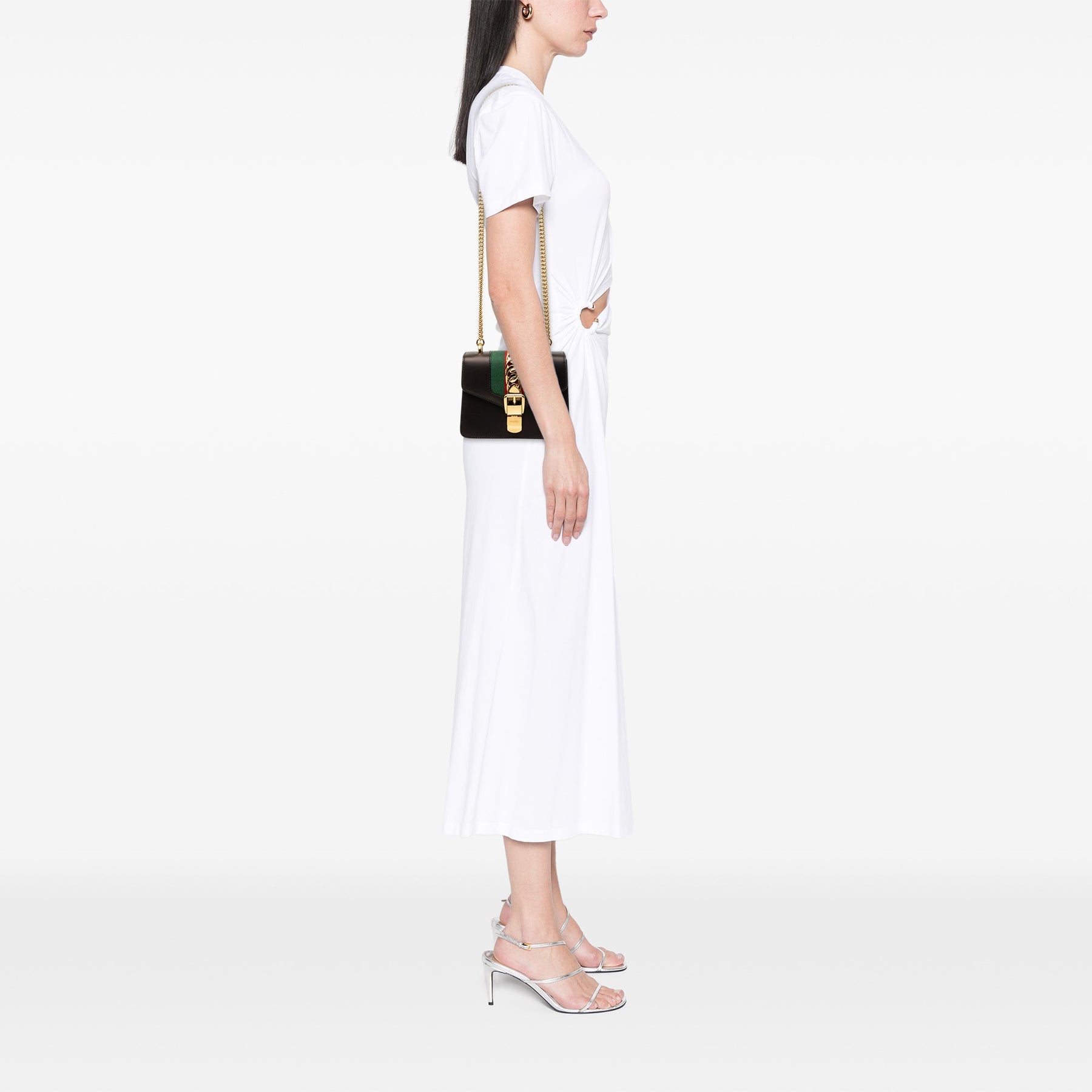 Gucci Mini Calfskin Web Sylvie Chain Satchel