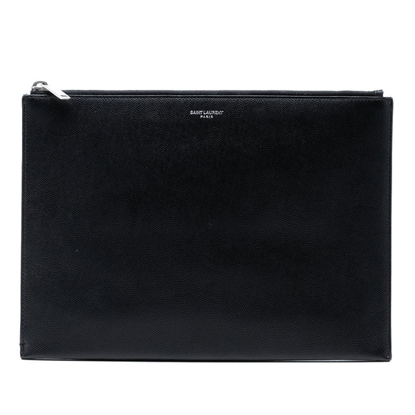 Saint Laurent Grained Leather Zip Clutch