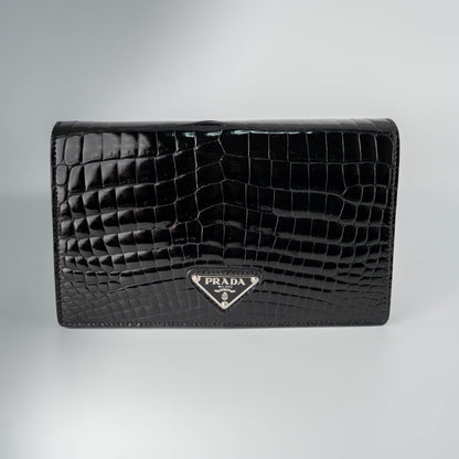Prada Clutch Bag Black Crocodile Leather