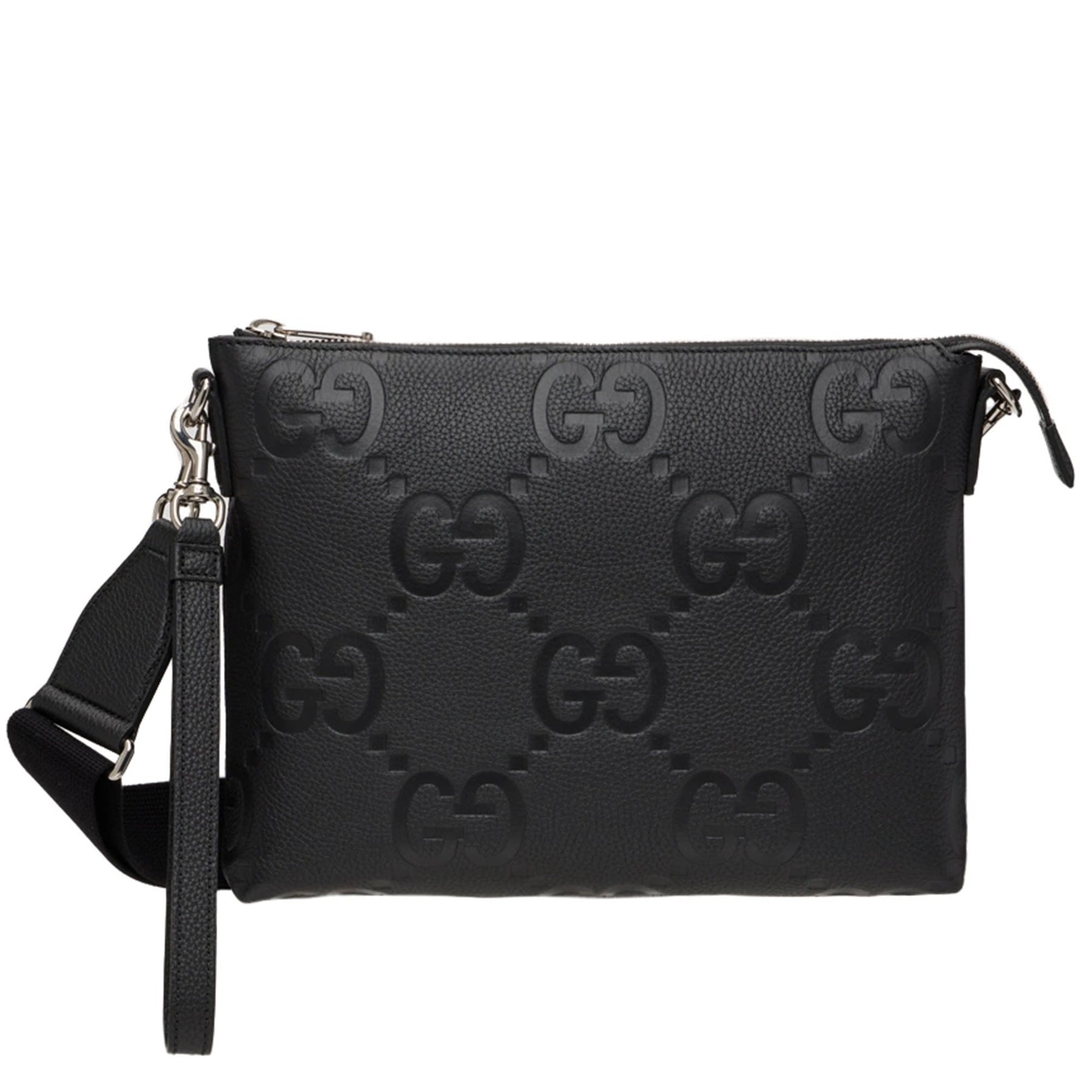 Gucci Black Medium GG Embossed Messenger Bag
