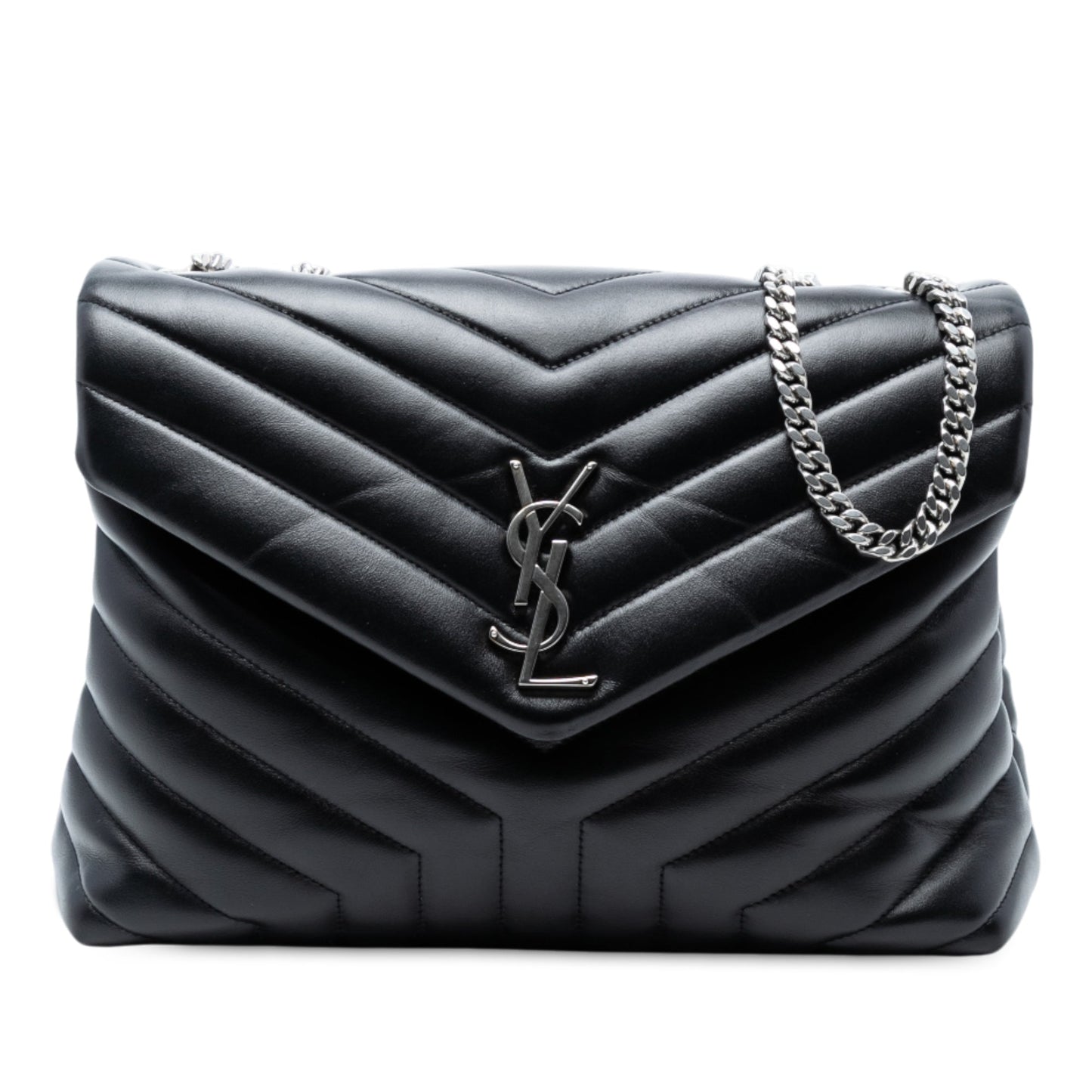 Saint Laurent Medium Chevron Leather Monogram LouLou Shoulder Bag