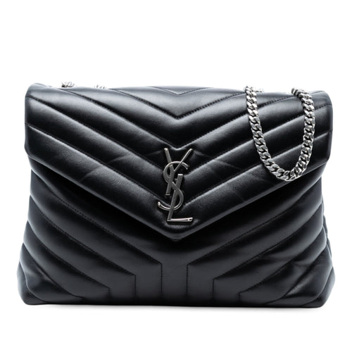 Saint Laurent Medium Chevron Leather Monogram LouLou Shoulder Bag