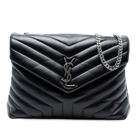 Saint Laurent Medium Chevron Leather Monogram LouLou Shoulder Bag