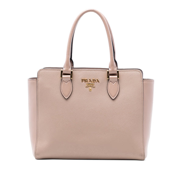Prada Soft Calf Trimmed Saffiano Lux Open Convertible Tote