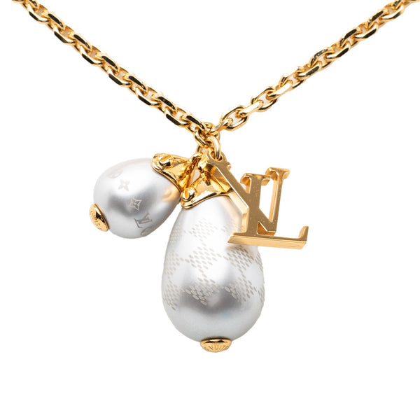 Louis Vuitton Gold Plated Damier Perle Pendant Necklace