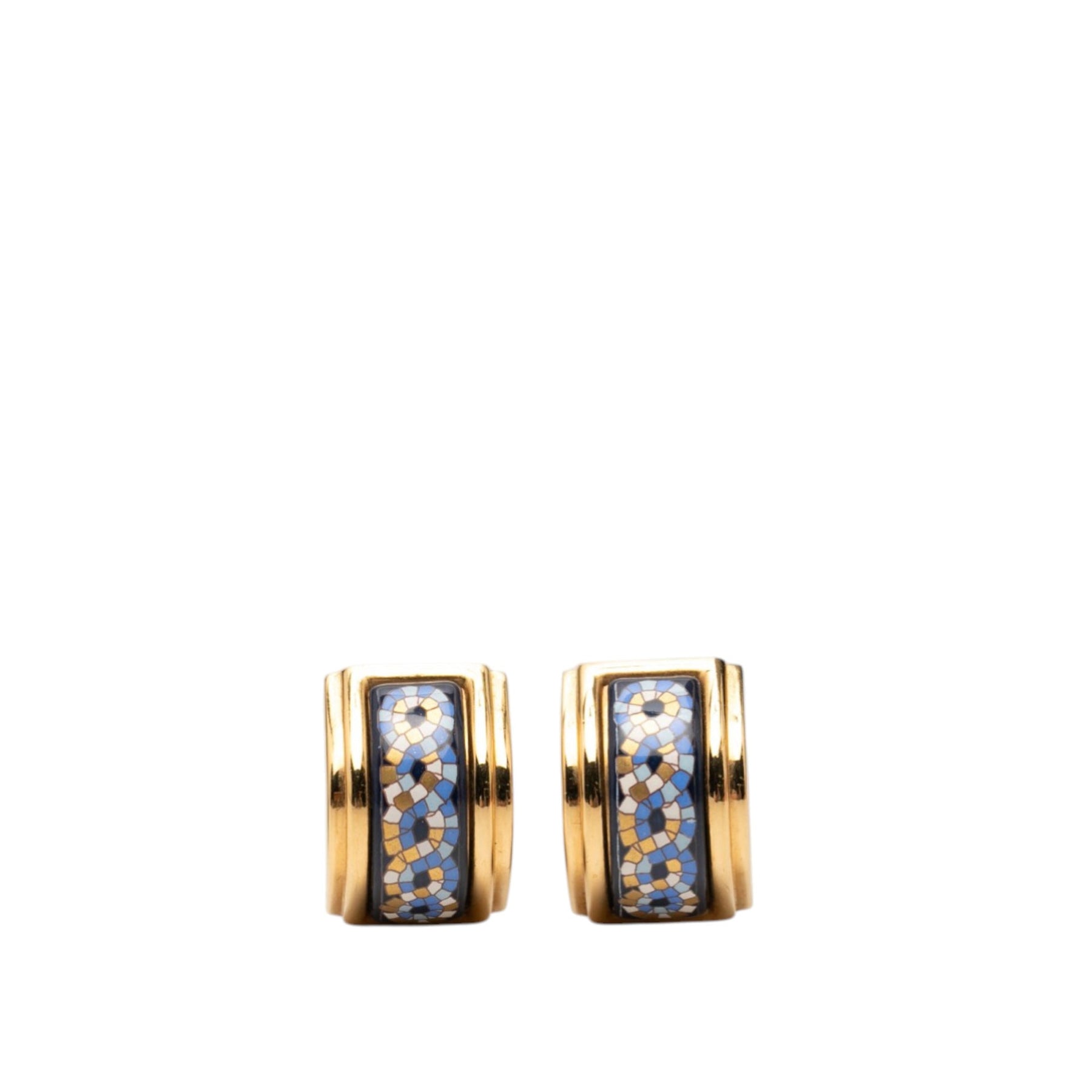Hermes Gold Plated Enamel Cloisonne Clip On Earrings