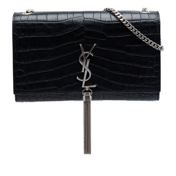 Saint Laurent Medium Croc Embossed Leather Kate Tassel Crossbody