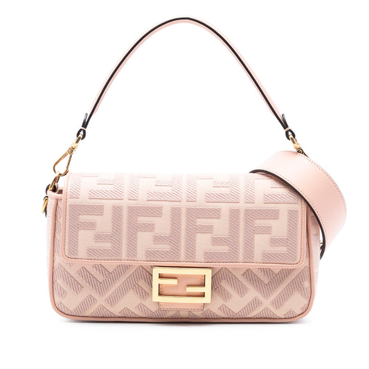 Fendi Zucca Embroidered Canvas Baguette Satchel
