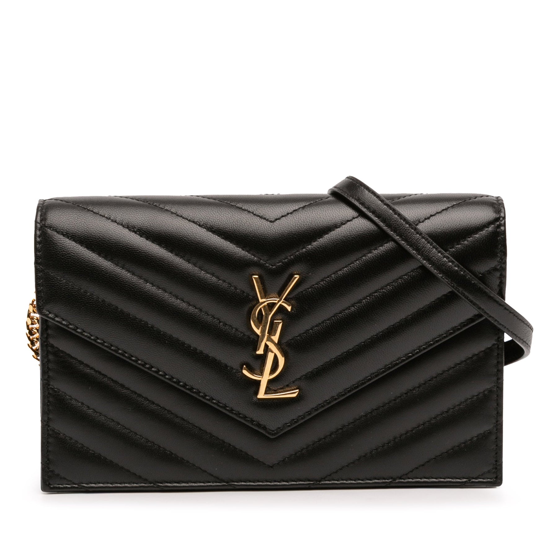 Saint Laurent Chevron Leather Cassandre Envelope Chain Wallet