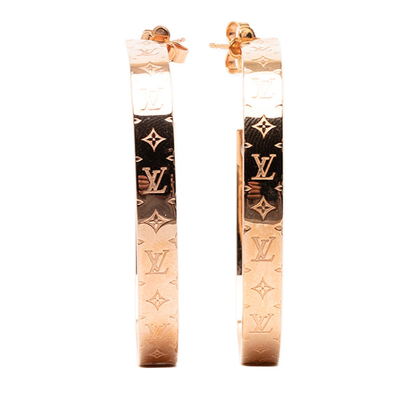 Louis Vuitton Rose Gold Plated Nanogram Hoop Push Back Earrings