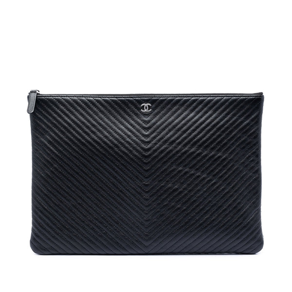 Chanel Large Chevron Caviar O Case Clutch
