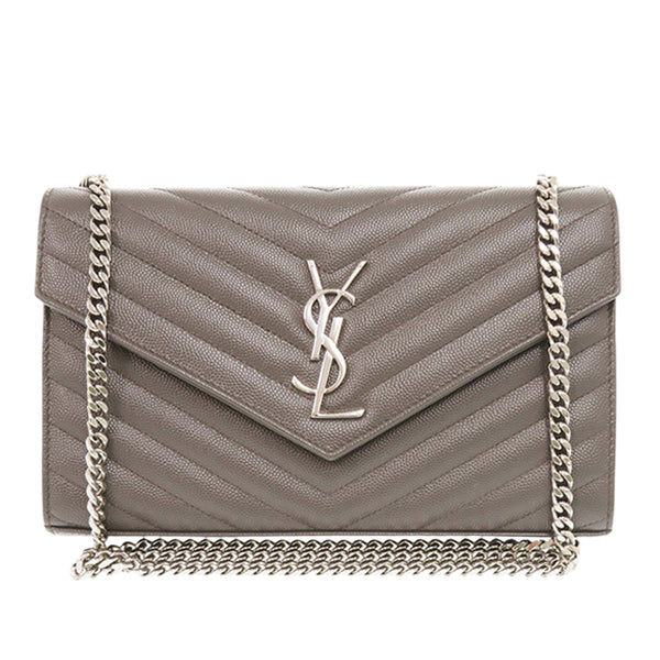 Saint Laurent Grain De Poudre Matelasse Chevron Classic Cassandre Chain Wallet