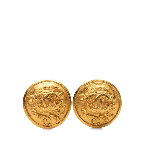 Chanel CC Gold Plated Grapevine Button Clip On Earrings
