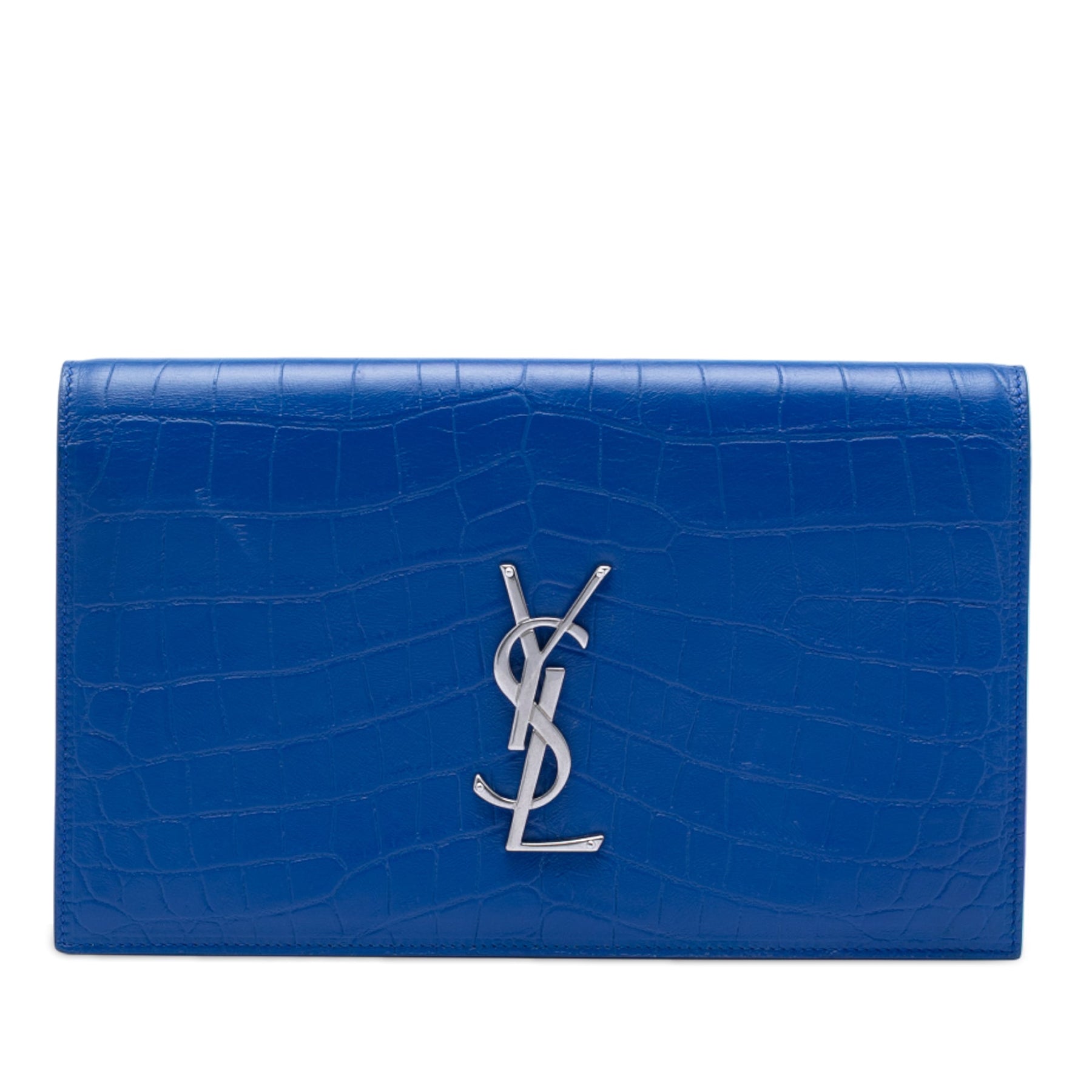 Saint Laurent Croc Embossed Monogram Kate Clutch