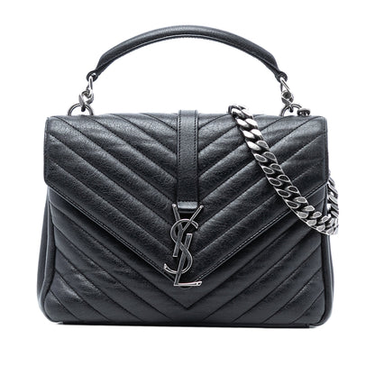 Saint Laurent Medium Chevron Sheepskin Monogram College Satchel