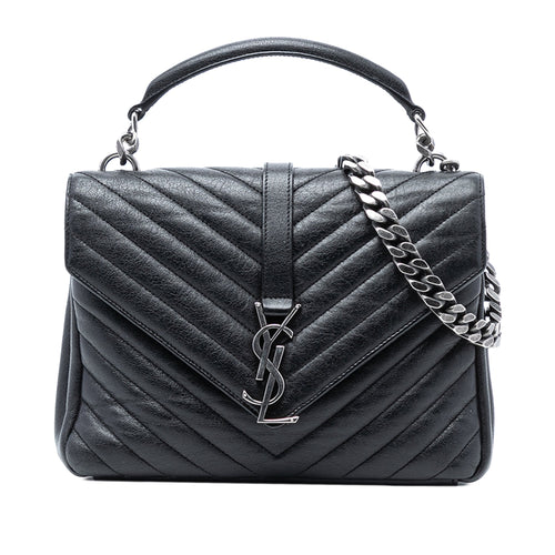 Saint Laurent Medium Chevron Sheepskin Monogram College Satchel