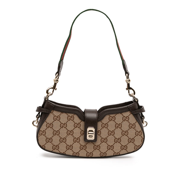 Gucci Mini GG Supreme Moon Side Web Shoulder Bag