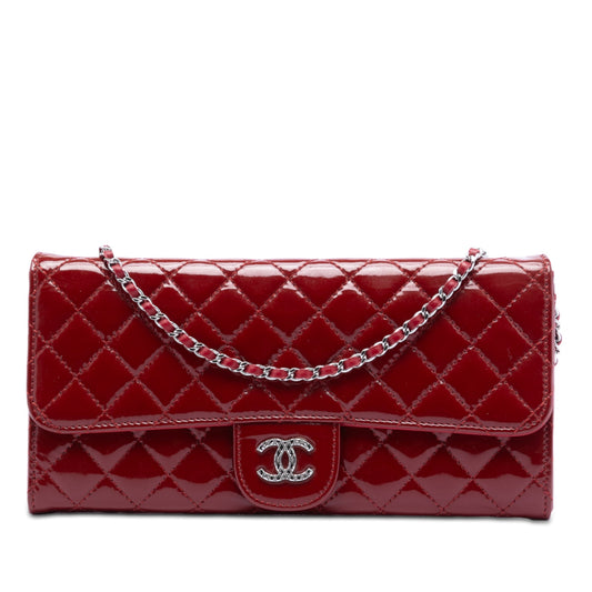 Chanel Quilted Patent Brilliant East West Flap Clutch with Chain