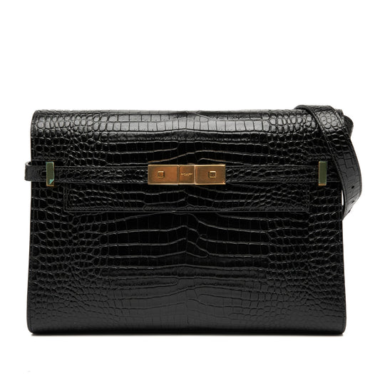 Saint Laurent Medium Shiny Croc Embossed Manhattan Shoulder Bag