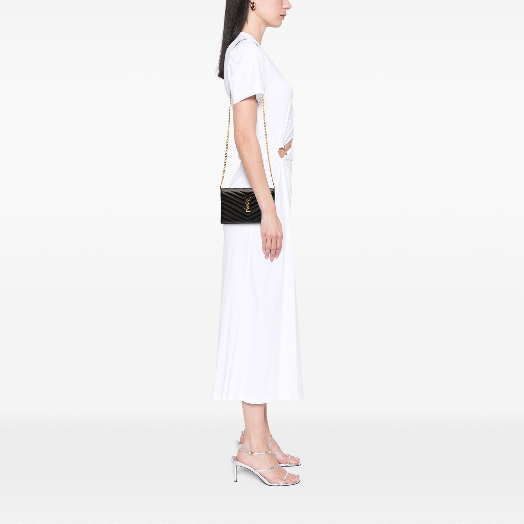 Saint Laurent Chevron Leather Cassandre Envelope Chain Wallet