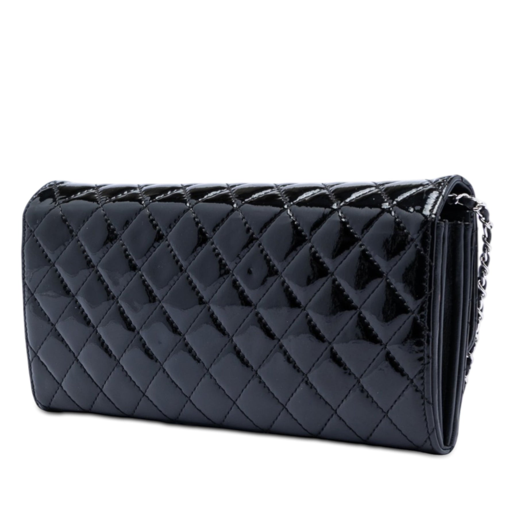 Chanel Quilted Patent Brilliant East West Flap Clutch with Chain