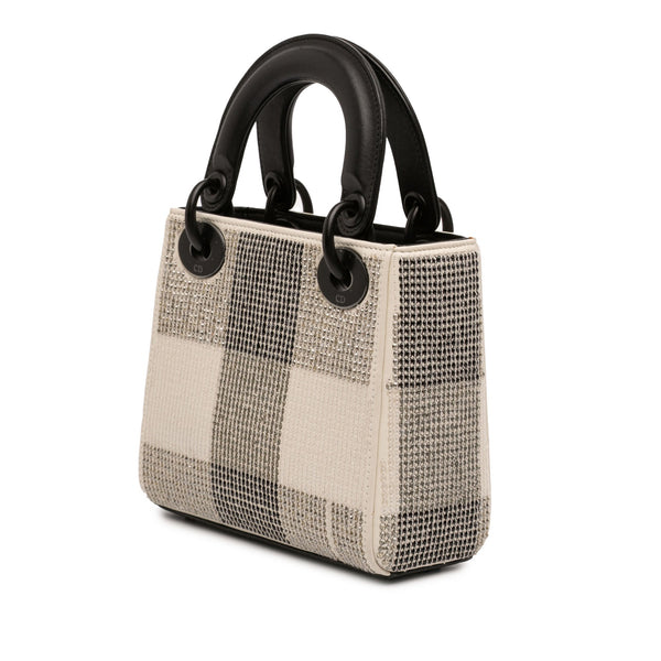 Dior Mini Calfskin Checkered Crystal Studded Lady Dior