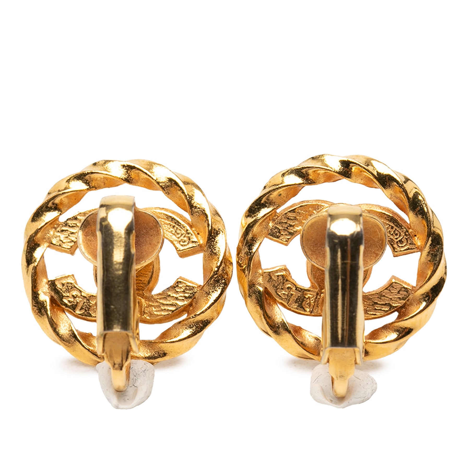 Chanel Gold Plated CC Crystal Twisted Round Clip On Earrings