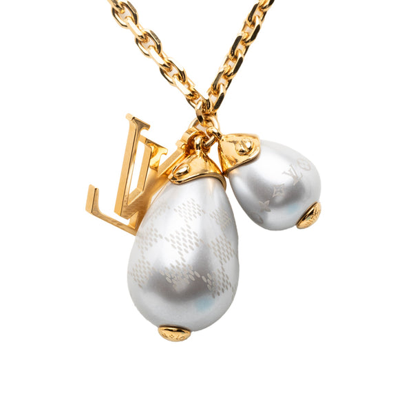 Louis Vuitton Gold Plated Damier Perle Pendant Necklace