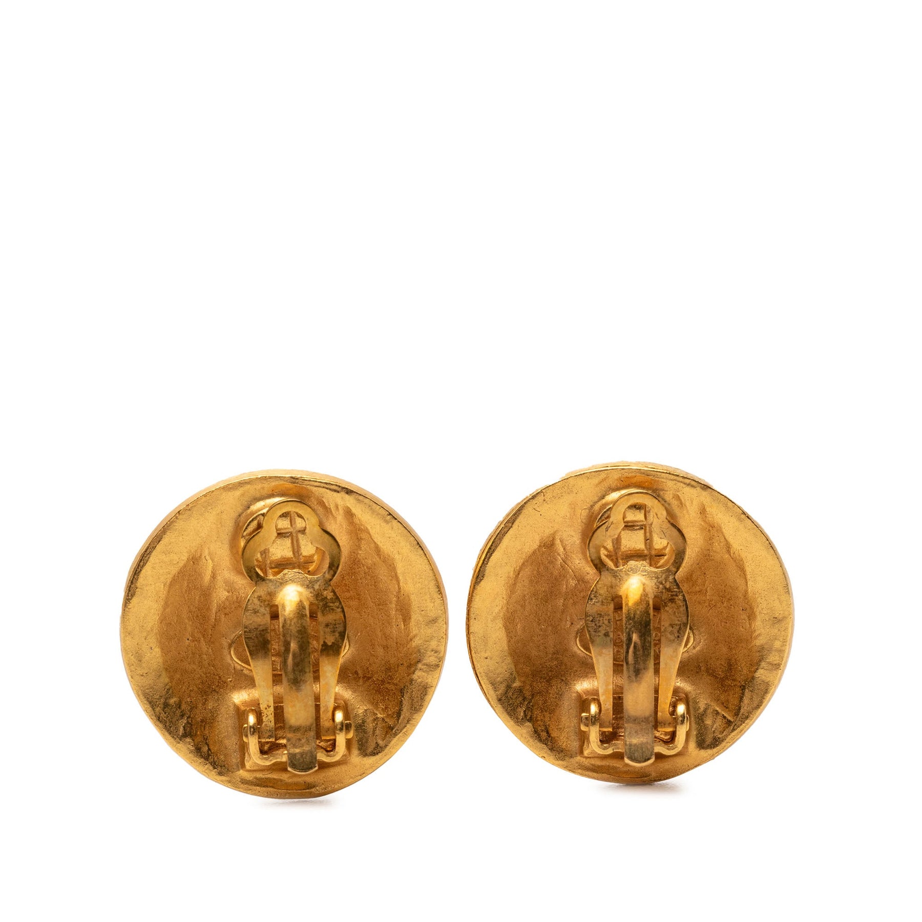 Chanel CC Gold Plated Grapevine Button Clip On Earrings
