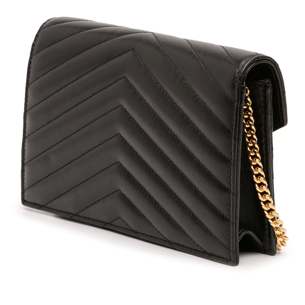 Saint Laurent Chevron Leather Cassandre Envelope Chain Wallet