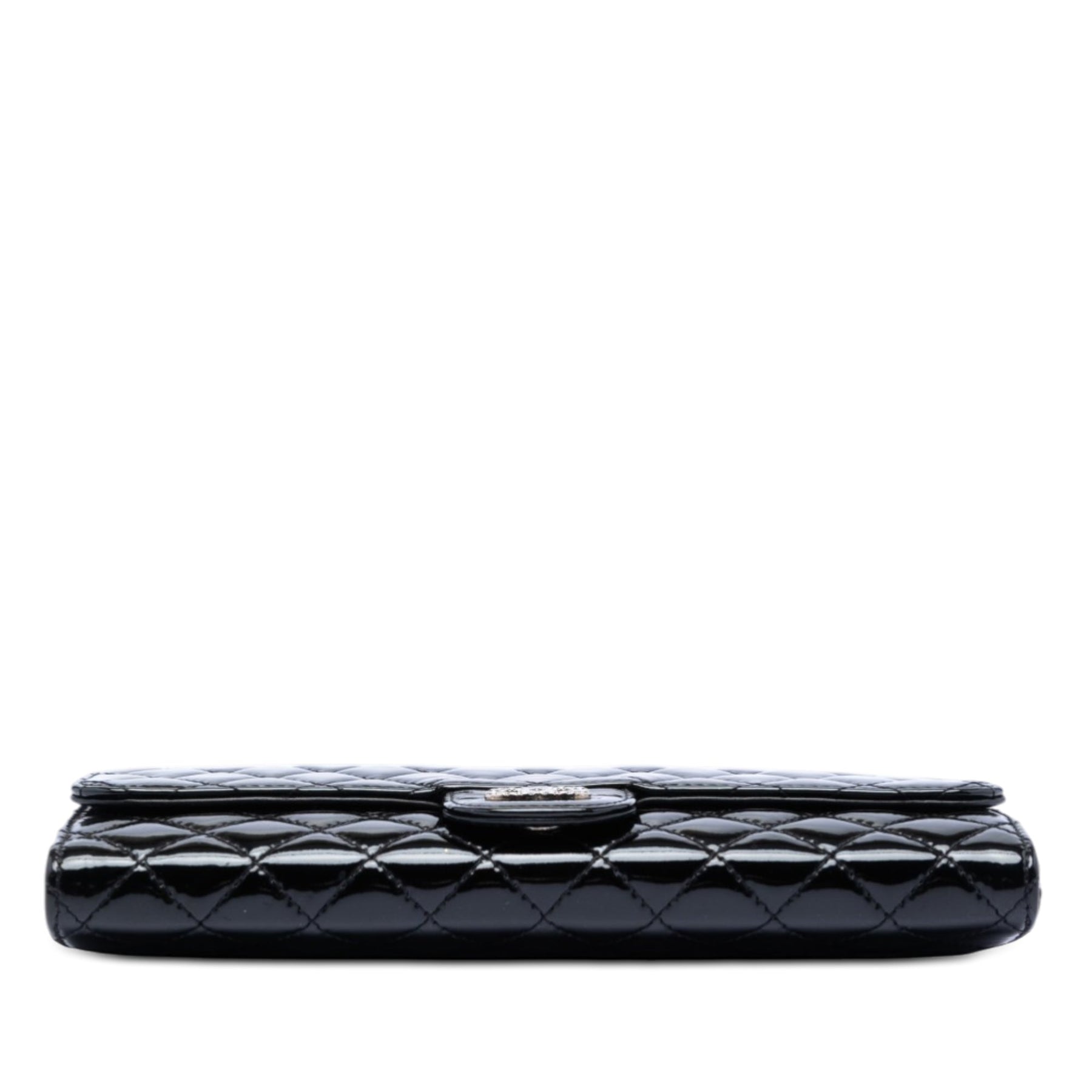 Chanel Quilted Patent Brilliant East West Flap Clutch with Chain