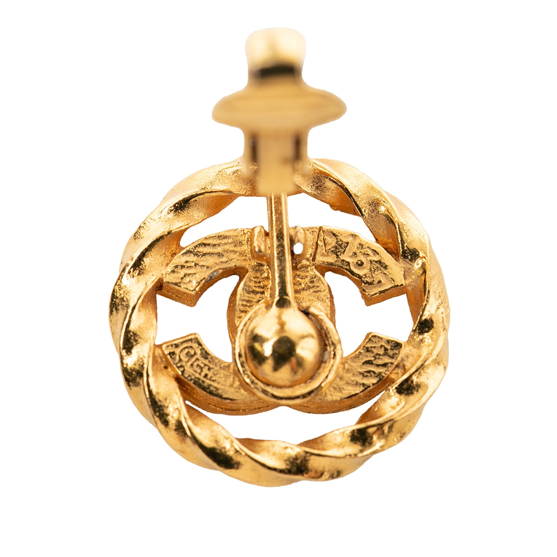Chanel Gold Plated CC Crystal Twisted Round Clip On Earrings