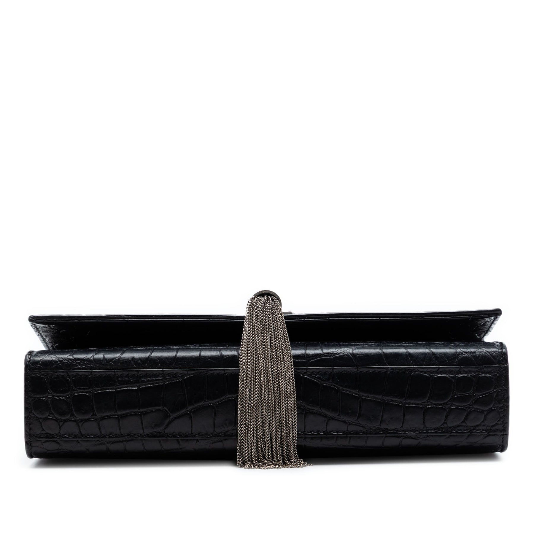 Saint Laurent Medium Croc Embossed Leather Kate Tassel Crossbody