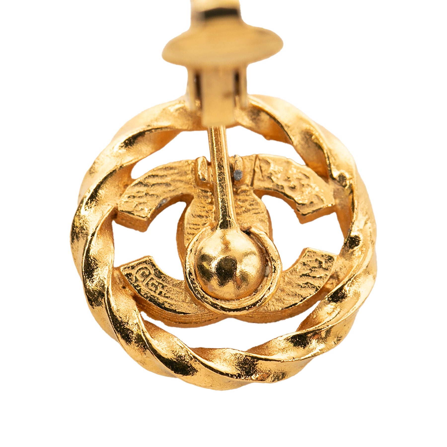 Chanel Gold Plated CC Crystal Twisted Round Clip On Earrings