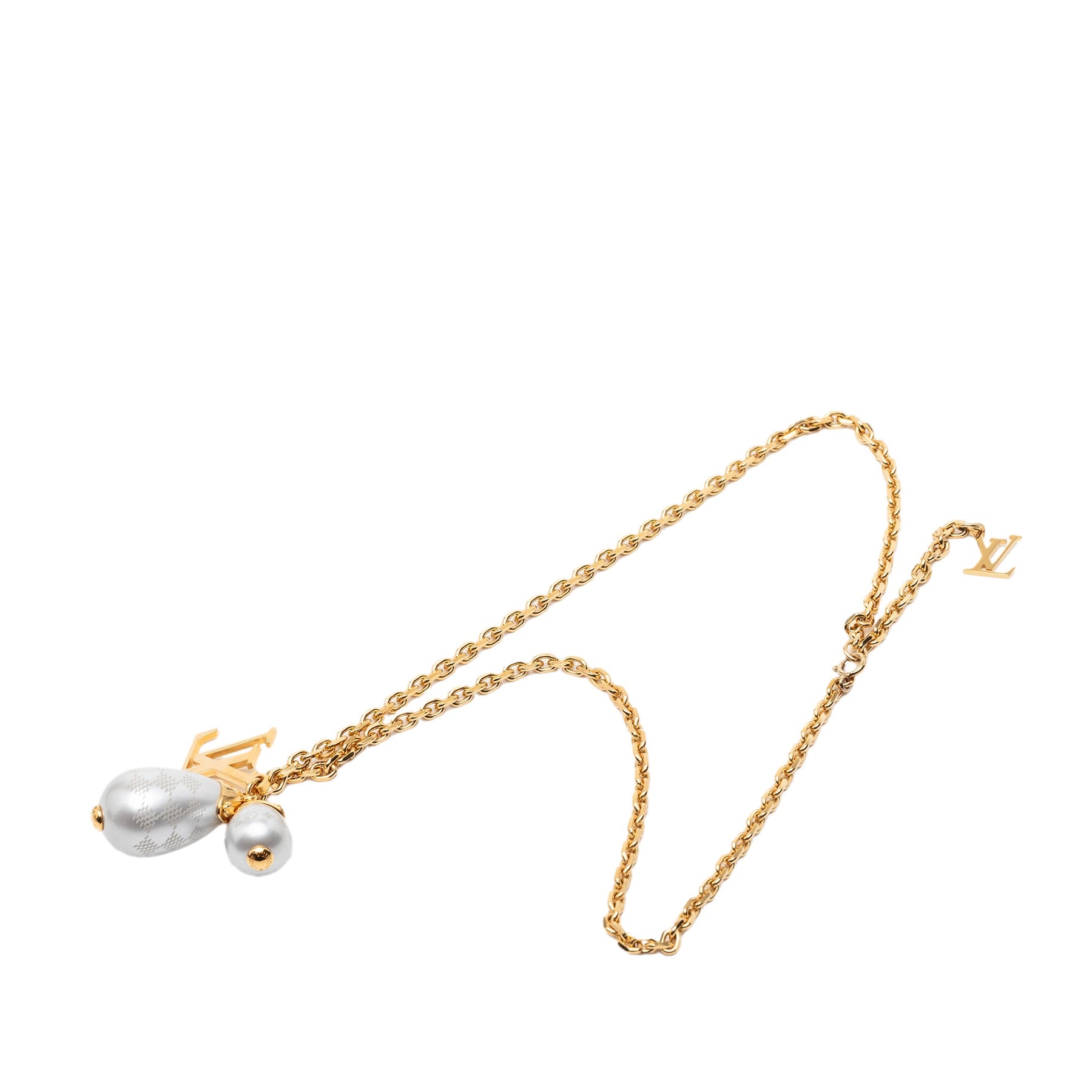 Louis Vuitton Gold Plated Damier Perle Pendant Necklace