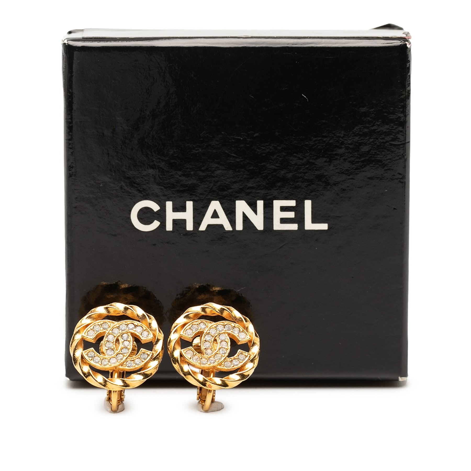Chanel Gold Plated CC Crystal Twisted Round Clip On Earrings